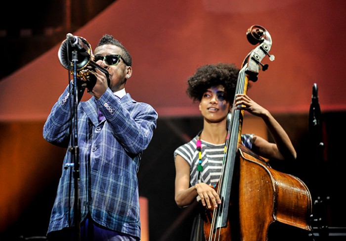 OSAKA, JAPAN - APRIL 30: (L-R) Roy Hargrove, Marcus Miller, Kenny Garett and John Scofield perform on stage at the 2014 International Jazz Day Global Concert on April 30, 2014 in Osaka, Japan. (Photo by Keith Tsuji/Getty Images for Thelonious Monk Institute of Jazz)